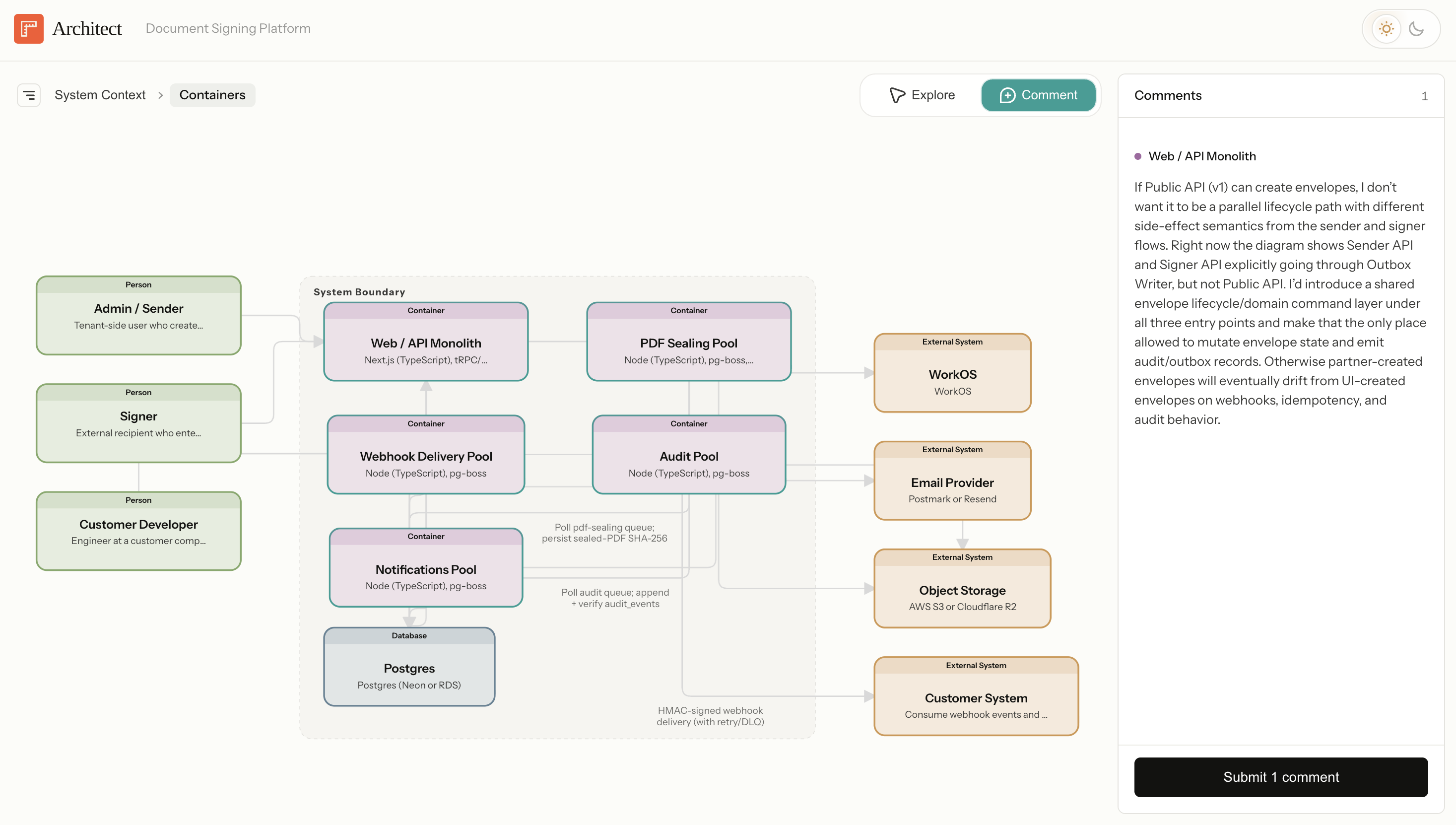 Architect architecture review interface