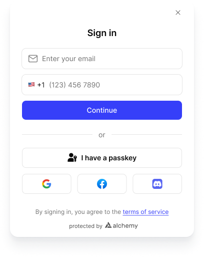 Alchemy Wallet SDK sign-in modal