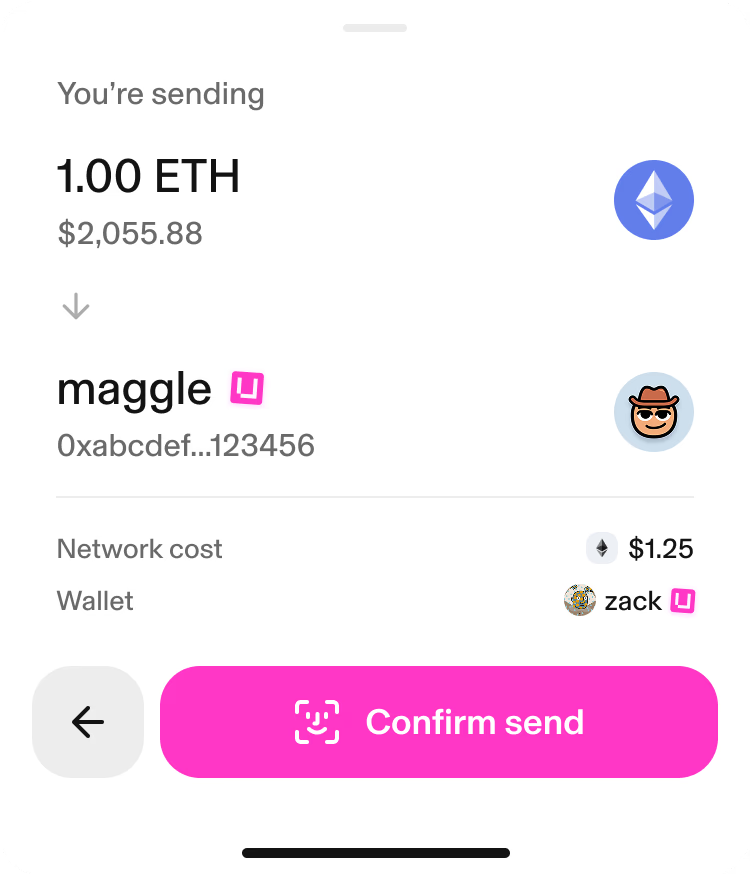 Uniswap Wallet send confirmation screen